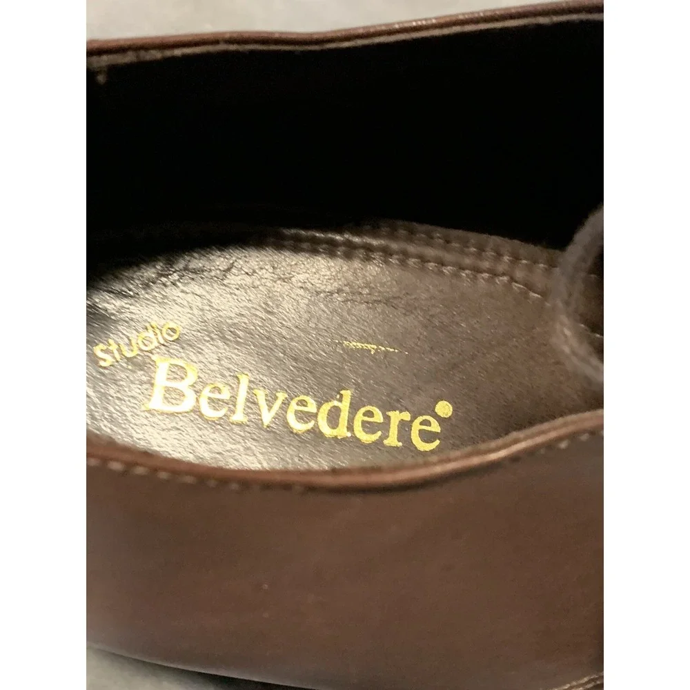 Studio Belvedere Chisel Mens Brown Leather‎ Square Toe Derby Dress Shoes 9.5 M